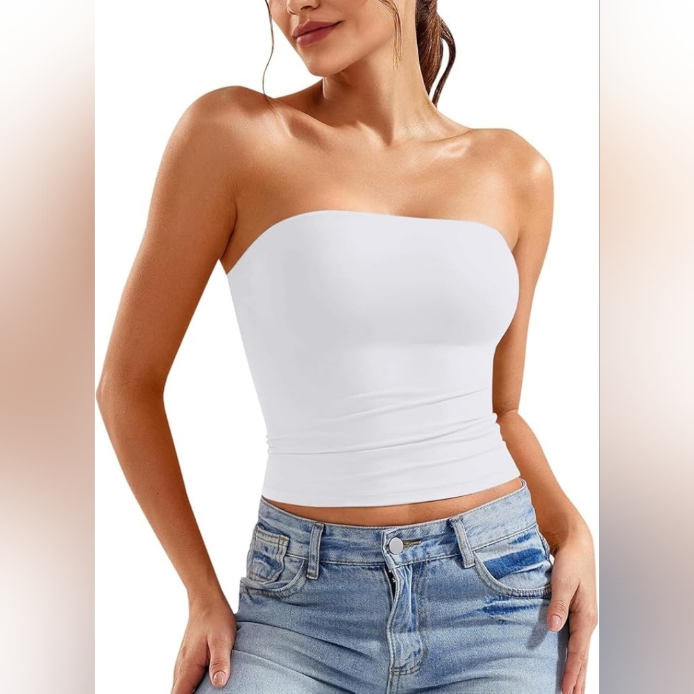 ReoRia White Strapless Crop Tube Top